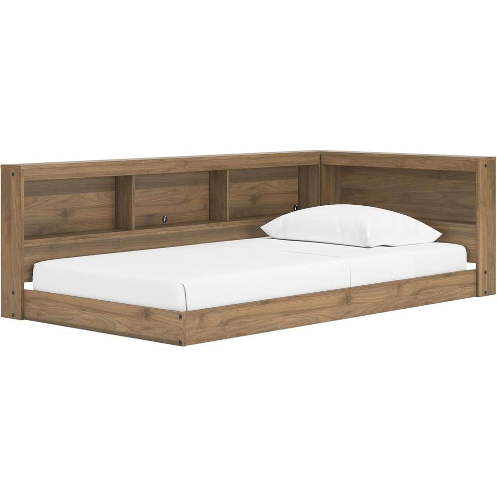imageSignature Design by Ashley Deanlow MidCentury Modern Full Bookcase Storage Floor Bed No Foundation or Box Spring Needed Wood 26quot High Light BrownHoney