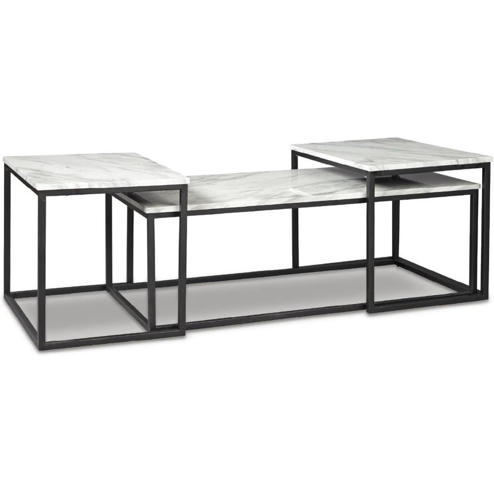 imageSignature Design by Ashley Donnesta Contemporary 3Piece Table Set Includes Coffee Table and 2 End Tables  Black ampamp WhiteWhite