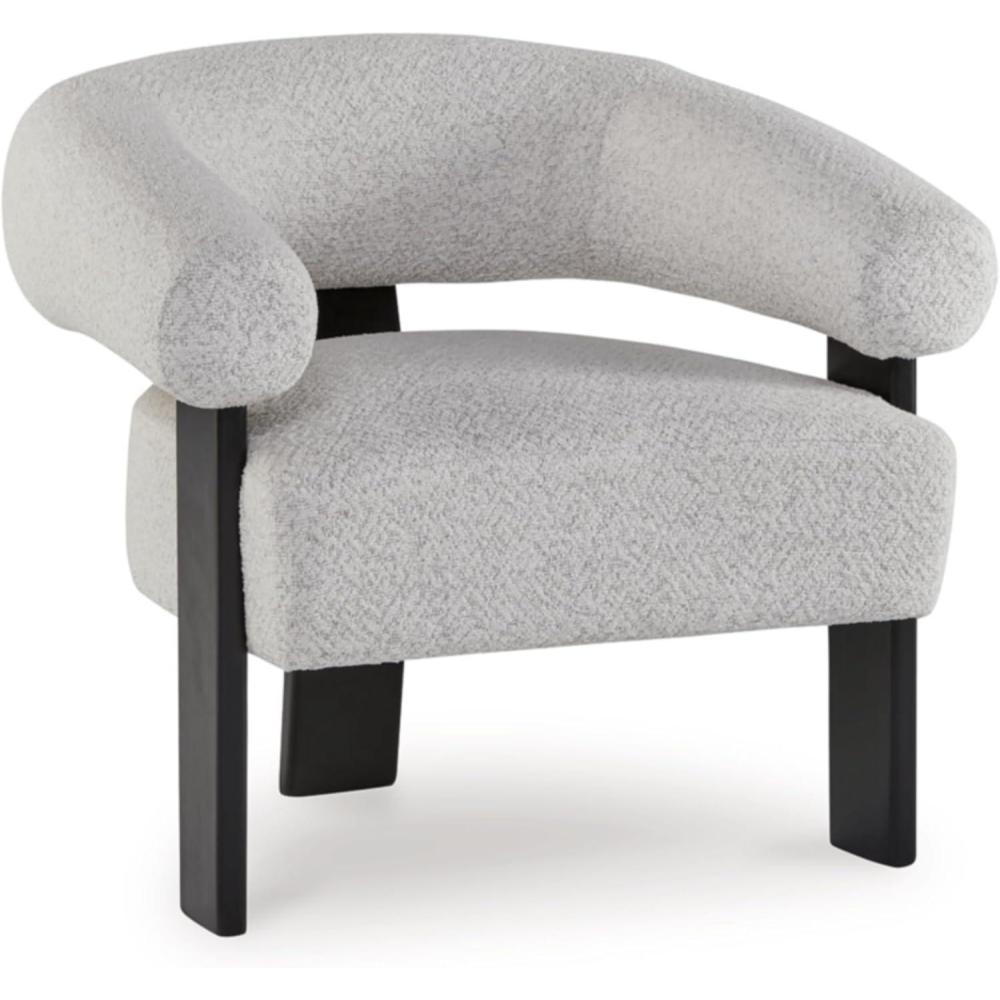 imageSignature Design by Ashley Dultish Modern Upholstered Accent Chair with Barrel Back and Rounded Arms Light Gray ampamp Black