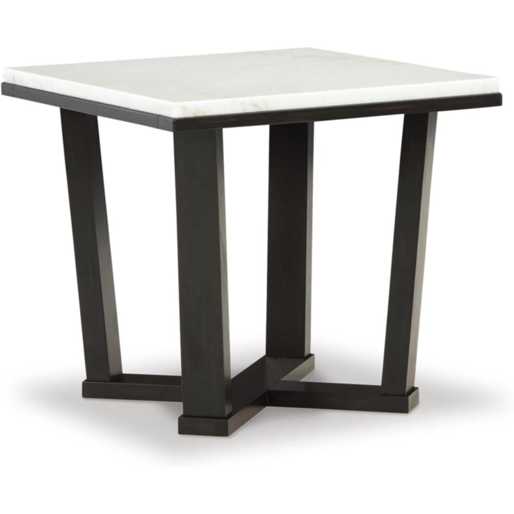 imageSignature Design by Ashley Fostead Contemporary Square 24quot End Table with Marble Top White Marble ampamp Dark Brown