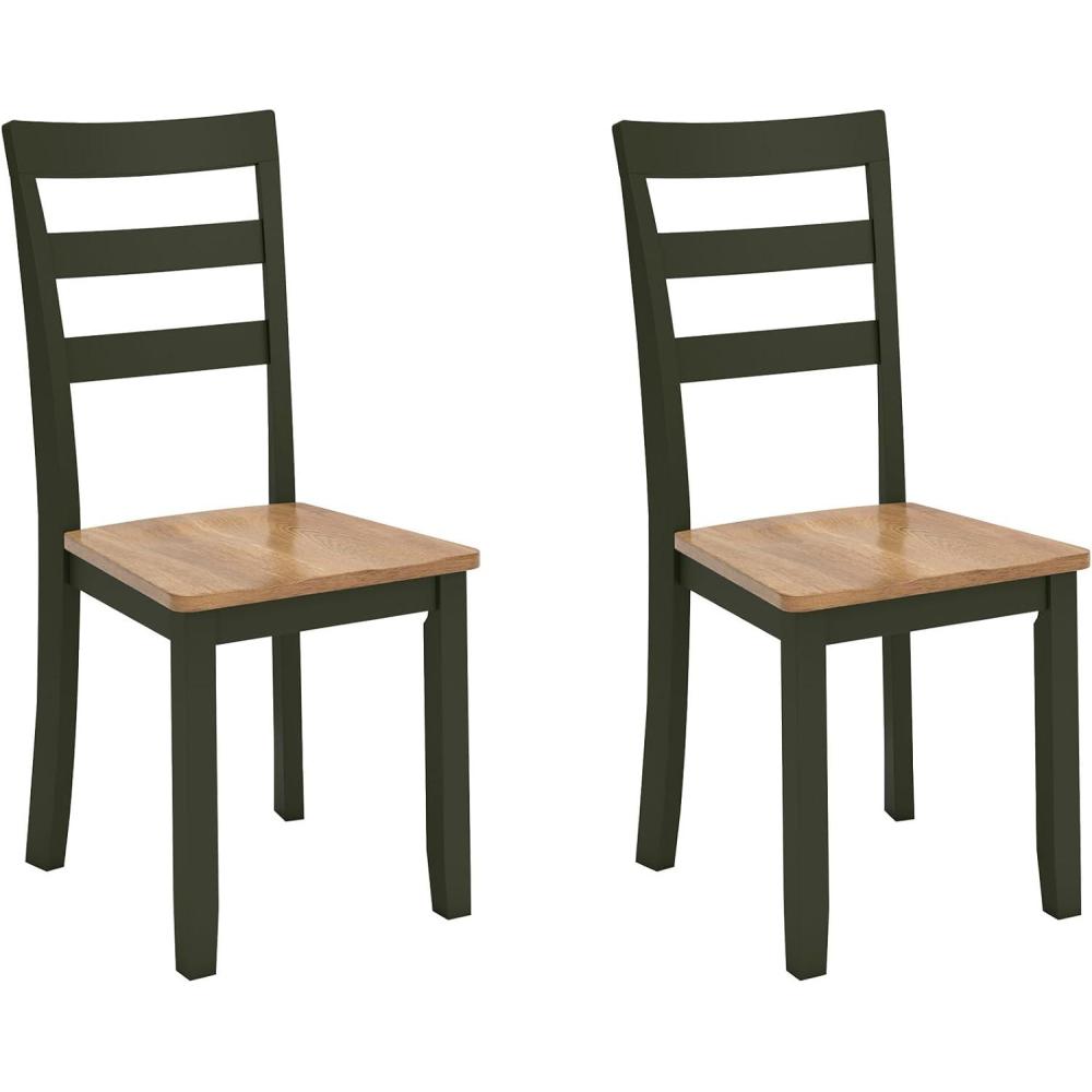 imageSignature Design by Ashley Gesthaven Modern Indoor Armless Dining Chair Set of 2 Solid Wood Frame Contoured Mango Wood Veneer Seat Adjustable Levelers Green ampamp Light BrownLight Brown Green