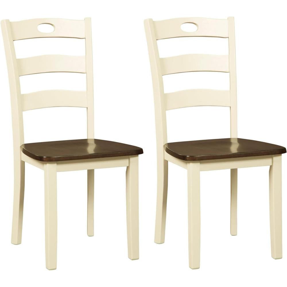 imageSignature Design by Ashley Gesthaven Modern Indoor Armless Dining Chair Set of 2 Solid Wood Frame Contoured Mango Wood Veneer Seat Adjustable Levelers Green ampamp Light BrownCream  Brown