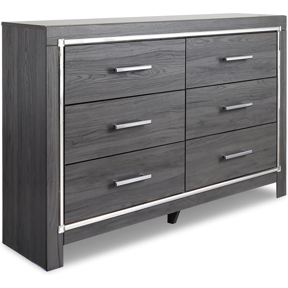 imageSignature Design by Ashley Lodanna Modern Glam 6 Drawer Dresser with Faceted Chrome Accents Gray Wood GrainGrey
