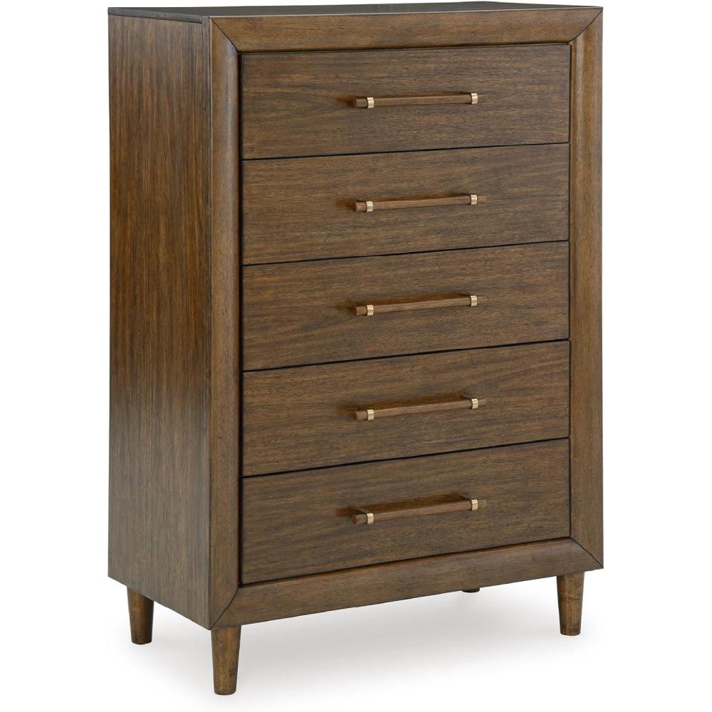 imageSignature Design by Ashley Lyncott 6Drawer Dresser Safety Stop Felt Lined Top Drawers Round Tapered Legs Hardwood Solids 6125quot W x 1788quot D x 375quot H Brown5 Drawer Chest