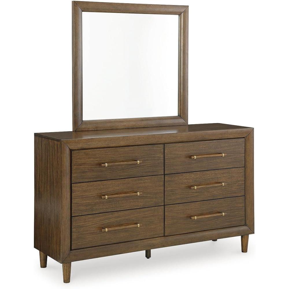 imageSignature Design by Ashley Lyncott 6Drawer Dresser Safety Stop Felt Lined Top Drawers Round Tapered Legs Hardwood Solids 6125quot W x 1788quot D x 375quot H BrownDresser and Mirror