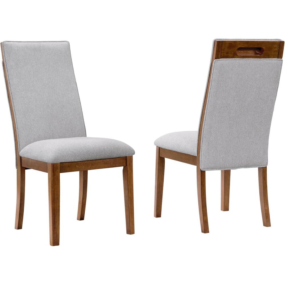 imageSignature Design by Ashley Lyncott Upholstered Dining Chair with Cutout Handle and Tapered Legs Set of 2 Wood Frame 1975quot Seat Height Beige ampamp Brown