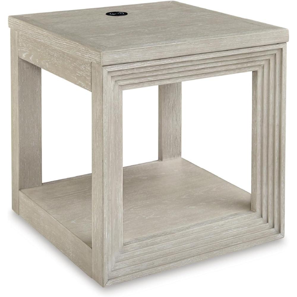 imageSignature Design by Ashley Marxhart Transitional End Table with Lower Shelf and Wireless Charging Light Brown