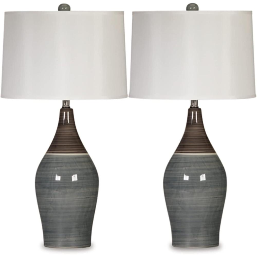 imageSignature Design by Ashley Niobe Glazed Ceramic Table Lamp 2 Count 28quot Multicolored ampamp GrayMulticolor