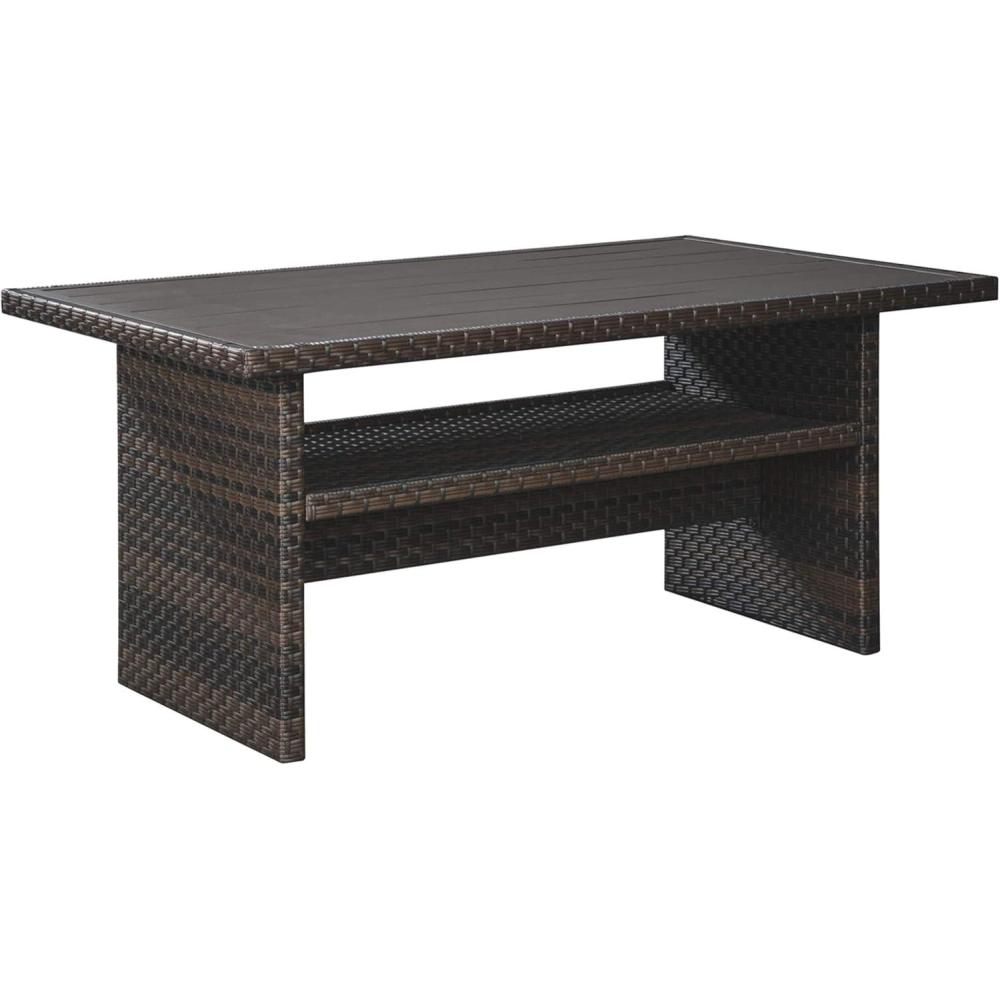 imageSignature Design by Ashley Outdoor Easy Isle MultiUse Resin Wicker Patio Table Dark Brown