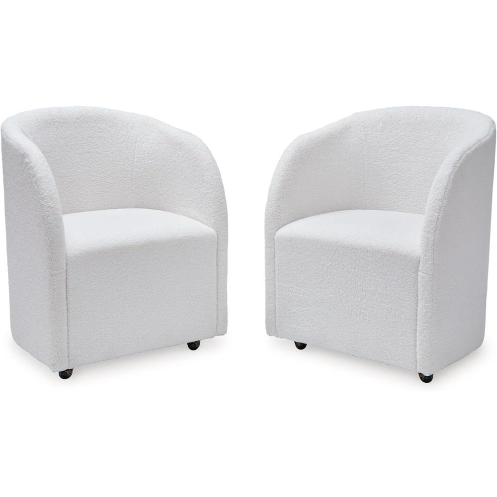 imageSignature Design by Ashley Rowanbeck Contemporary Upholstered Dining Chair with Casters Set of 2 WhiteWhite