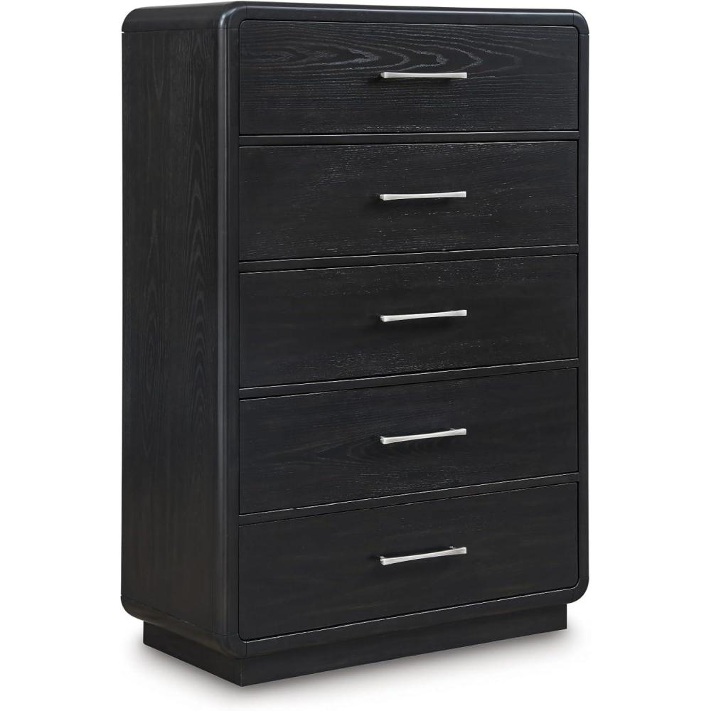 imageSignature Design by Ashley Rowanbeck Modern 7 Drawer Dresser with FeltLined Top Drawer and Safety Stop for Bedroom Black5 Drawer Chest