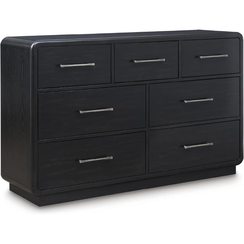 imageSignature Design by Ashley Rowanbeck Modern 7 Drawer Dresser with FeltLined Top Drawer and Safety Stop for Bedroom Black7 Drawer Dresser