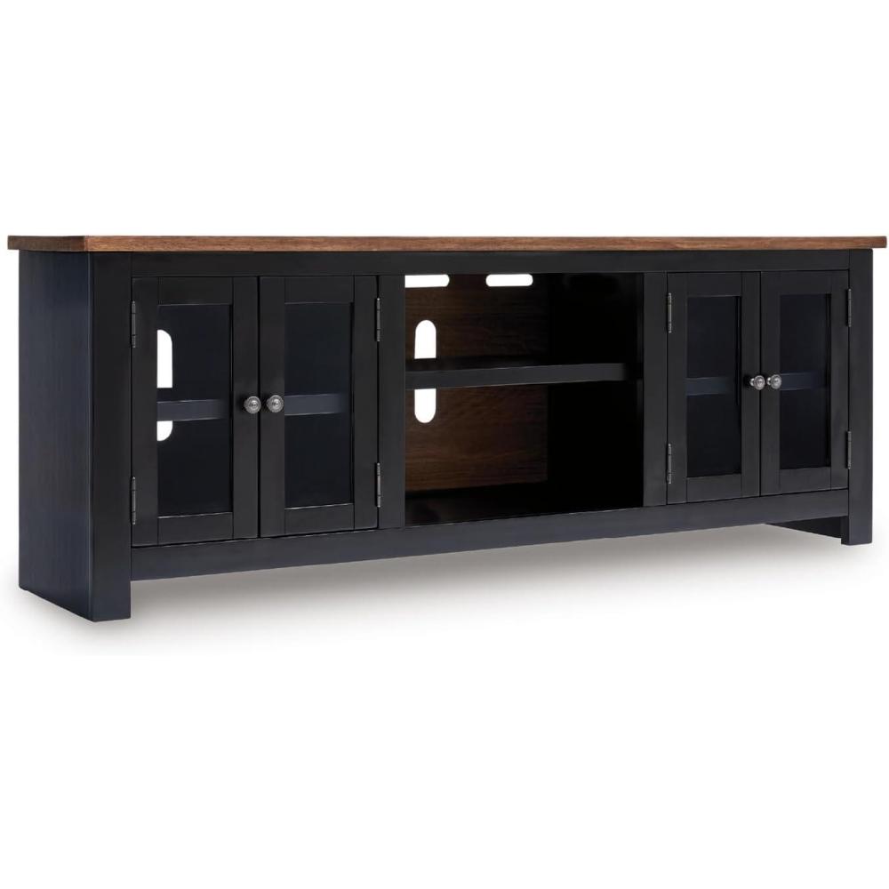 imageSignature Design by Ashley Sharlance Farmhouse 81quot TV Stand for TVs up to 93quot with Adjustable Shelves and Wire Management Light BrownBrownBlack