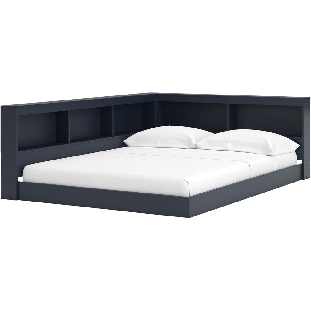 imageSignature Design by Ashley Simmenfort Transitional Full Bookcase Storage Floor Bed with USB Ports Power Cord Included UL Listed Wood Foundation or Box Spring Not Needed Blue Navy BlueFull Bookcase Storage Bed