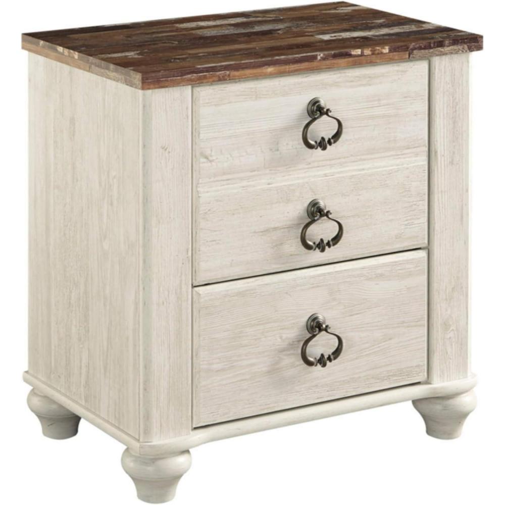 imageSignature Design by Ashley Willowton Farmhouse 2 Drawer Nightstand with USB Charging Ports 2567quot Tall WhitewashWhitewash