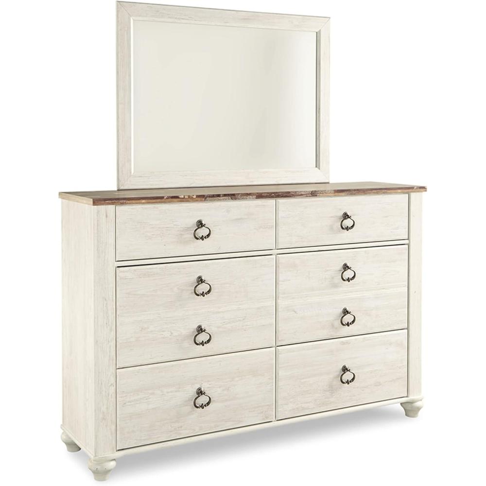 imageSignature Design by Ashley Willowton Vintage SmoothGliding 6Drawer Dresser and Mirror with Safety Stop Whitewash
