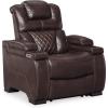 imageSignature Design by Ashley Caveman Den Modern Faux Leather Wall Hugger Power Recliner with Adjustable Headrest Storage Wireless USB Ports and LED Lights BlackDark Brown