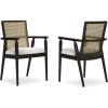 imageSignature Design by Ashley Galliden Rustic Solid Wood Upholstered Dining Arm Chair with Faux Cane Backrest Set of 2 Light Brown ampamp BlackBlack