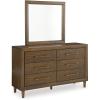 imageSignature Design by Ashley Lyncott 6Drawer Dresser Safety Stop Felt Lined Top Drawers Round Tapered Legs Hardwood Solids 6125quot W x 1788quot D x 375quot H BrownDresser and Mirror
