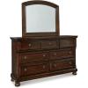 imageSignature Design by Ashley Porter Traditional SmoothGliding 7Drawer Dresser and Mirror with Safety Stop FeltLined Top Drawers and PullOut Tray Dark Brown