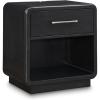 imageSignature Design by Ashley Rowanbeck Modern FeltLined 1 Drawer Nightstand with 1 Lower Shelf LED Lights Power Supply and USB Ports 2675quot Tall Black