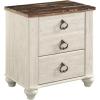 imageSignature Design by Ashley Willowton Farmhouse 2 Drawer Nightstand with USB Charging Ports 2567quot Tall WhitewashWhitewash