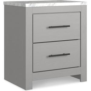 Signature Design by Ashley Bronyan Rustic 2 Drawer Nightstand, 2-Tone Look, Light Gray and Dark Gray, Large Scale Handles, Fully Finished Drawer Interiors, 24.72″ Tall, Gray(Grey)