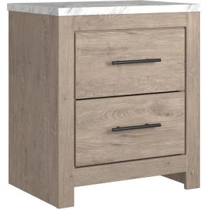 Signature Design by Ashley Bronyan Rustic 2 Drawer Nightstand, 2-Tone Look, Light Gray and Dark Gray, Large Scale Handles, Fully Finished Drawer Interiors, 24.72″ Tall, Gray(Light Brown)