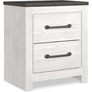 Signature Design by Ashley Bronyan Rustic 2 Drawer Nightstand, 2-Tone Look, Light Gray and Dark Gray, Large Scale Handles, Fully Finished Drawer Interiors, 24.72″ Tall, Gray(Two Tone White)