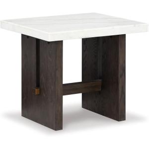 Signature Design by Ashley Burkhaus Traditional End Table with Marble Tabletop, Dark Brown & White