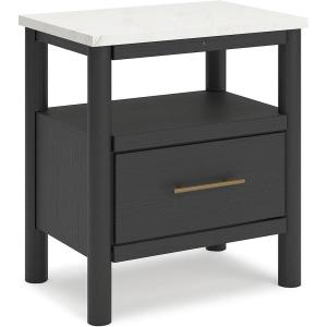 Signature Design by Ashley Cadmori Bohemian 1-Drawer Nightstand with 1 Shelf, Ambient Lighting, USB and Qi Wireless Charging Options, 26.57″ Tall, Black & White(Black & White)