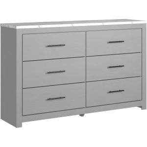 Signature Design by Ashley Cottonburg Modern Six Drawer Dresser with Faux Marble Top, Light Gray(Light Gray)