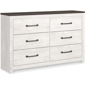 Signature Design by Ashley Cottonburg Modern Six Drawer Dresser with Faux Marble Top, Light Gray(White)