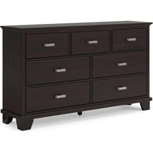 Signature Design by Ashley Covetown Contemporary 7 Drawer Dresser with Safety Stop for Bedroom, Dark Brown
