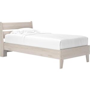 Signature Design by Ashley Deanlow Mid-Century Modern Full Bookcase Storage Floor Bed, No Foundation or Box Spring Needed, Wood, 26″ High, Light Brown(Natural)