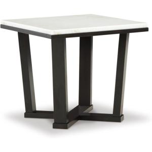Signature Design by Ashley Fostead Contemporary Square 24″ End Table with Marble Top, White Marble & Dark Brown