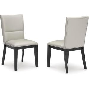 Signature Design by Ashley Glinari Modern Indoor Faux Leather Upholstered Armless Solid Wood Dining Chair with 4 Legs, Set of 2, White & Black