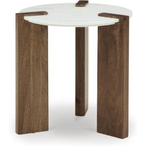 Signature Design by Ashley Isanti Modern End Table with Marble Top, White & Light Brown