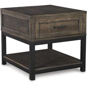 Signature Design by Ashley Johurst Rustic Square End Table, 1 Drawer and Fixed Lower Shelf, Rustic Brown(Rustic Brown)