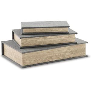 Signature Design by Ashley Jolina Vintage 3 Piece Faux Book Keepsake Storage Box Set, Small/Medium/Large, Nesting Design, Keepsake Boxes, Remote Control Storage, Brown Cover with Black Velvet Lining(Gray)