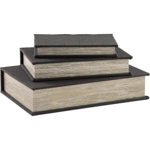 Signature Design by Ashley Jolina Vintage 3 Piece Faux Book Keepsake Storage Box Set, Small/Medium/Large, Nesting Design, Keepsake Boxes, Remote Control Storage, Brown Cover with Black Velvet Lining(Black)