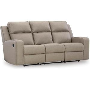 Signature Design by Ashley Lavenhorne Modern Faux Leather Manual Reclining Sofa with Drop Down Table, Cup Holders and USB Ports, Dark Brown(Beige)