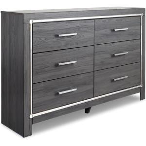 Signature Design by Ashley Lodanna Modern Glam 6 Drawer Dresser with Faceted Chrome Accents, Gray Wood Grain(Grey)