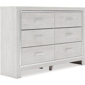 Signature Design by Ashley Lodanna Modern Glam 6 Drawer Dresser with Faceted Chrome Accents, Gray Wood Grain(White)
