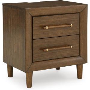 Signature Design by Ashley Lyncott 2 Drawer Nightstand, Power Supply, USB-A and USB-C Ports, Hardwood Solids, 24.63″ W x 17″ D x 26.88″ H, Medium Brown