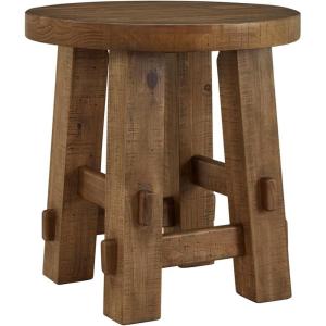 Signature Design by Ashley Mackifeld Farmhouse Distressed End Table with Post and Beam Construction, Light Brown