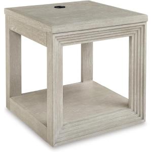 Signature Design by Ashley Marxhart Transitional End Table with Lower Shelf and Wireless Charging, Light Brown