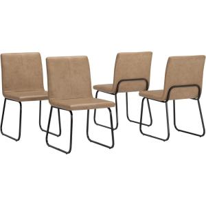 Signature Design by Ashley Pharwynn Casual Indoor Faux Leather Upholstered Armless Dining Chair with Sled Base, Set of 4, Light Brown & Black