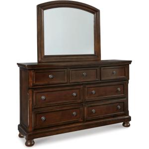 Signature Design by Ashley Porter Traditional Smooth-Gliding 7-Drawer Dresser and Mirror with Safety Stop, Felt-Lined Top Drawers and Pull-Out Tray, Dark Brown