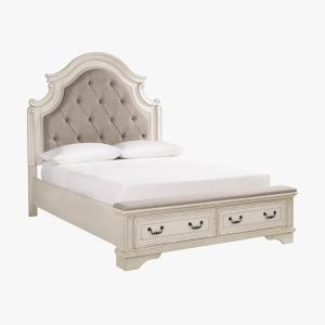 Signature Design by Ashley Realyn Traditional Upholstered Tufted Queen Storage Platform Bed with 2 Drawers, Foundation or Box Spring Not Needed, White & Beige(Two-tone)